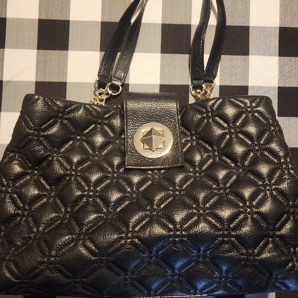 Kate spade black quilted purse with pink lining